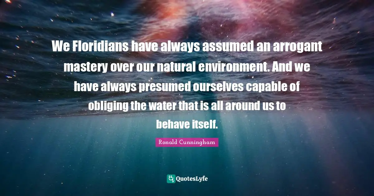We Floridians have always assumed an arrogant mastery over our natural environment. And we have always presumed ourselves capable of obliging the water that is all around us to behave itself.