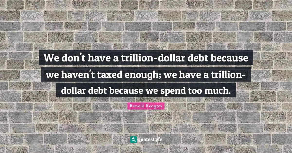 We don't have a trillion-dollar debt because we haven't taxed enough; we have a trillion-dollar debt because we spend too much.