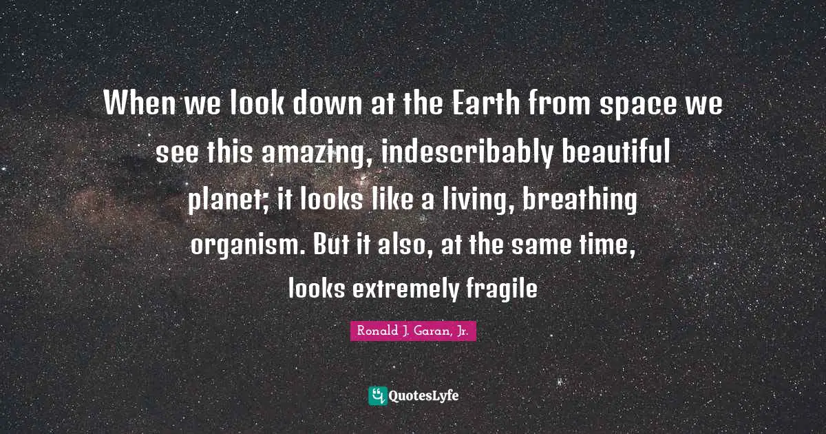 When we look down at the Earth from space we see this amazing, indescribably beautiful planet; it looks like a living, breathing organism. But it also, at the same time, looks extremely fragile