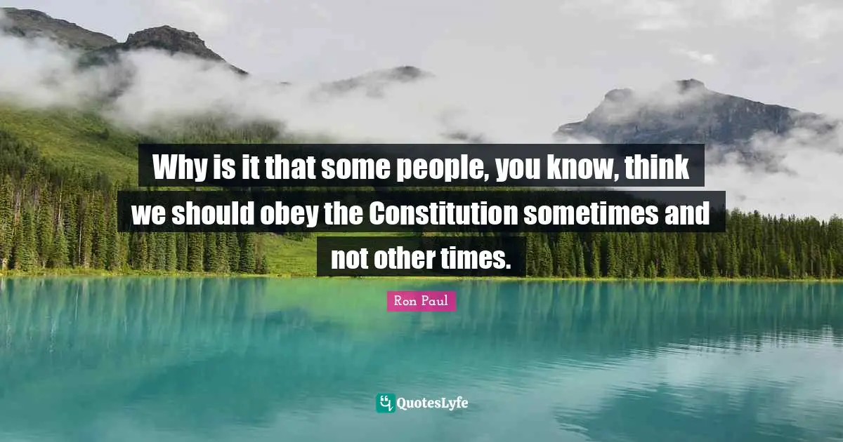 Why is it that some people, you know, think we should obey the Constitution sometimes and not other times.