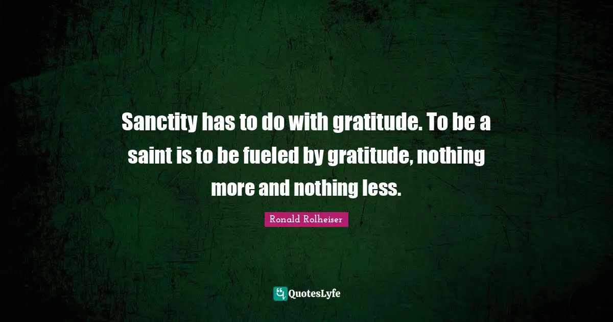 Sanctity has to do with gratitude. To be a saint is to be fueled by gratitude, nothing more and nothing less.