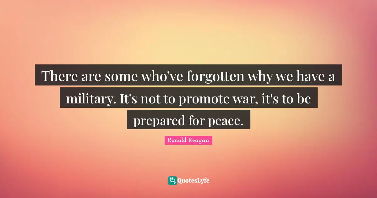 There are some who've forgotten why we have a military. It's not to promote war, it's to be prepared for peace.