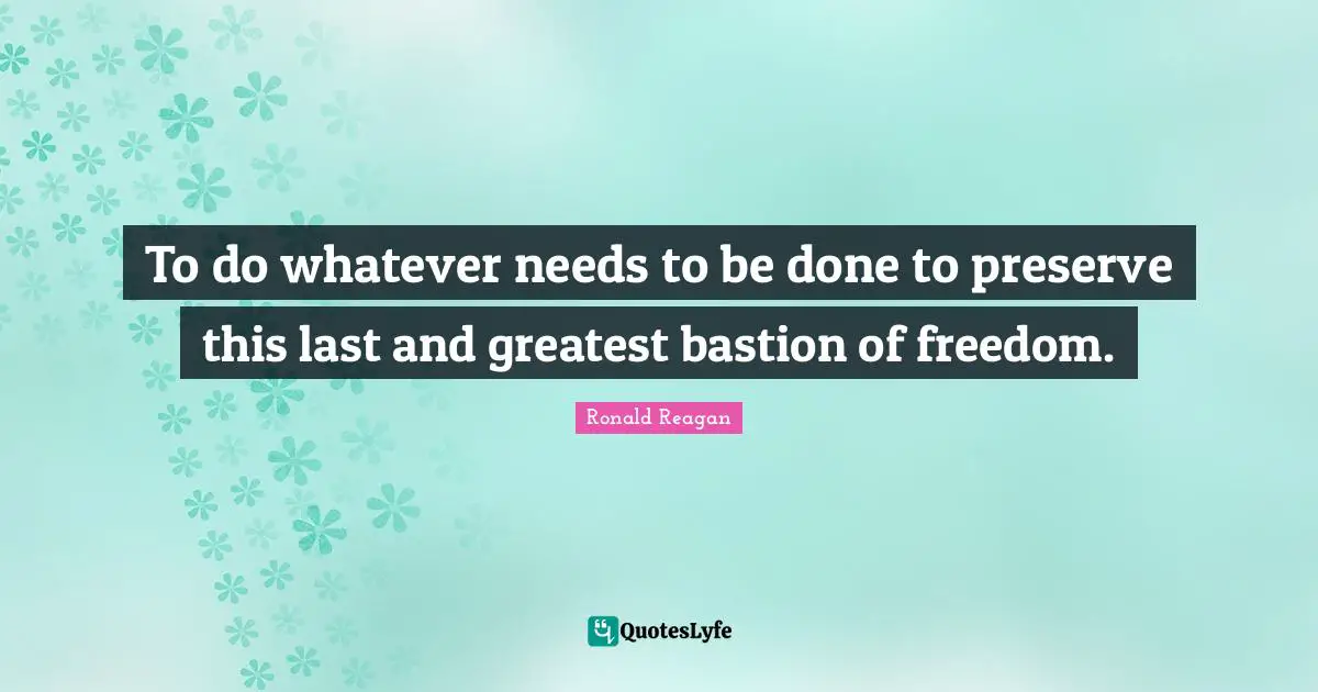 To do whatever needs to be done to preserve this last and greatest bastion of freedom.