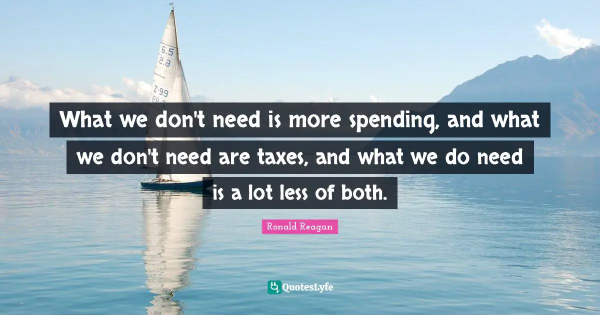 What we don't need is more spending, and what we don't need are taxes, and what we do need is a lot less of both.