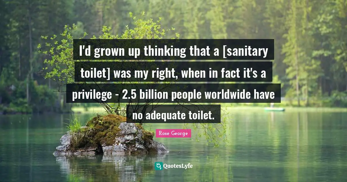 I'd grown up thinking that a [sanitary toilet] was my right, when in fact it's a privilege - 2.5 billion people worldwide have no adequate toilet.