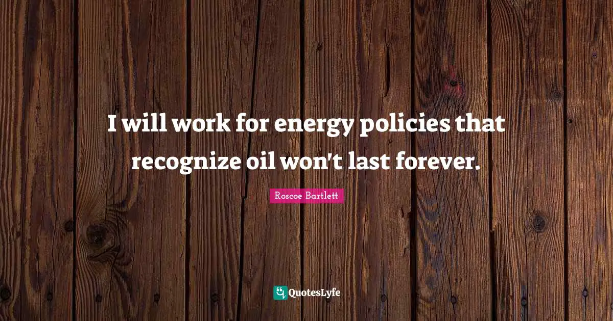 I will work for energy policies that recognize oil won't last forever.