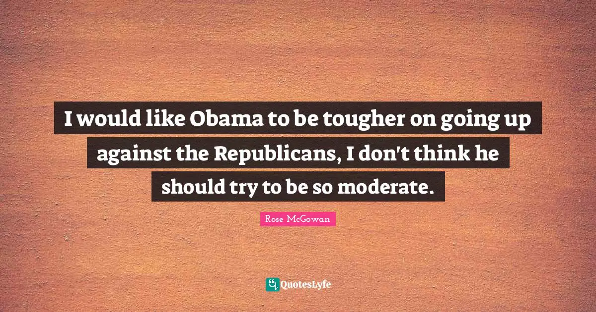 I would like Obama to be tougher on going up against the Republicans, I don't think he should try to be so moderate.