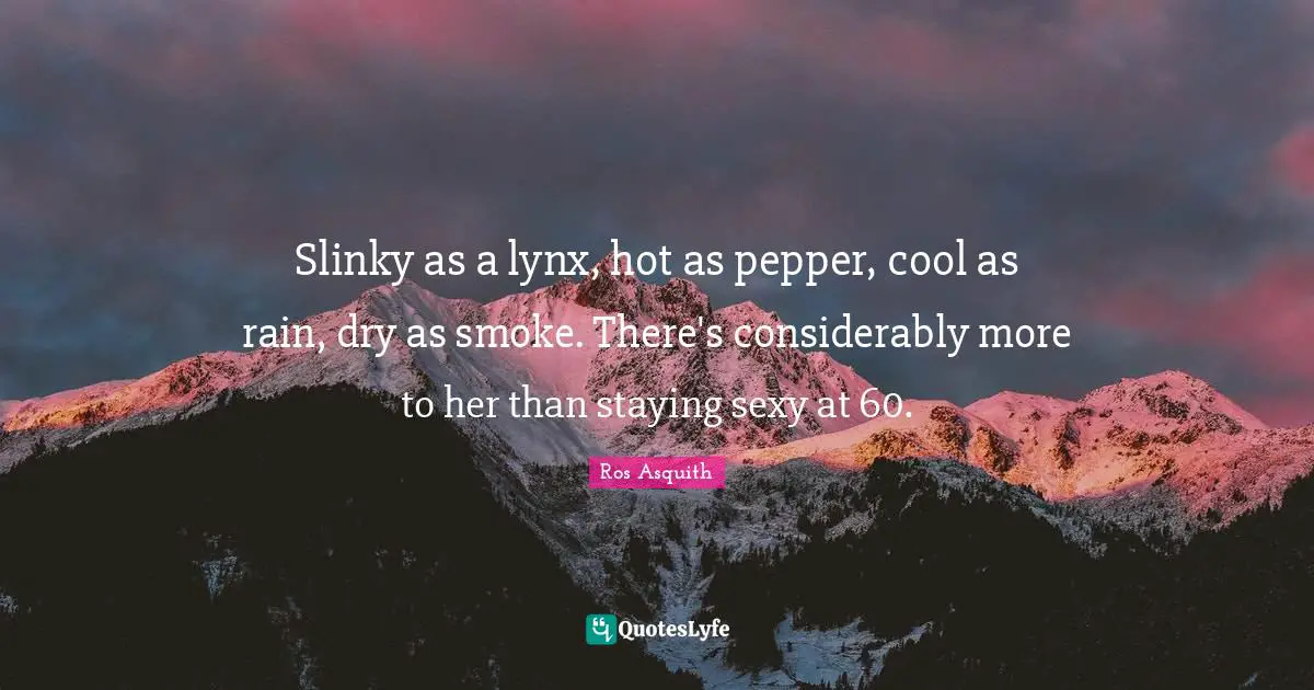 Slinky as a lynx, hot as pepper, cool as rain, dry as smoke. There's considerably more to her than staying sexy at 60.
