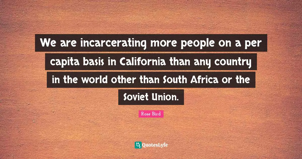 We are incarcerating more people on a per capita basis in California than any country in the world other than South Africa or the Soviet Union.