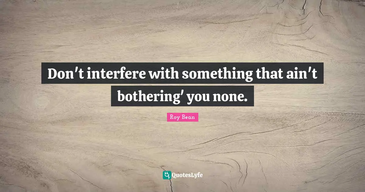 Bothering You Quotes: "Don't interfere with something that ain't bothering' you none."