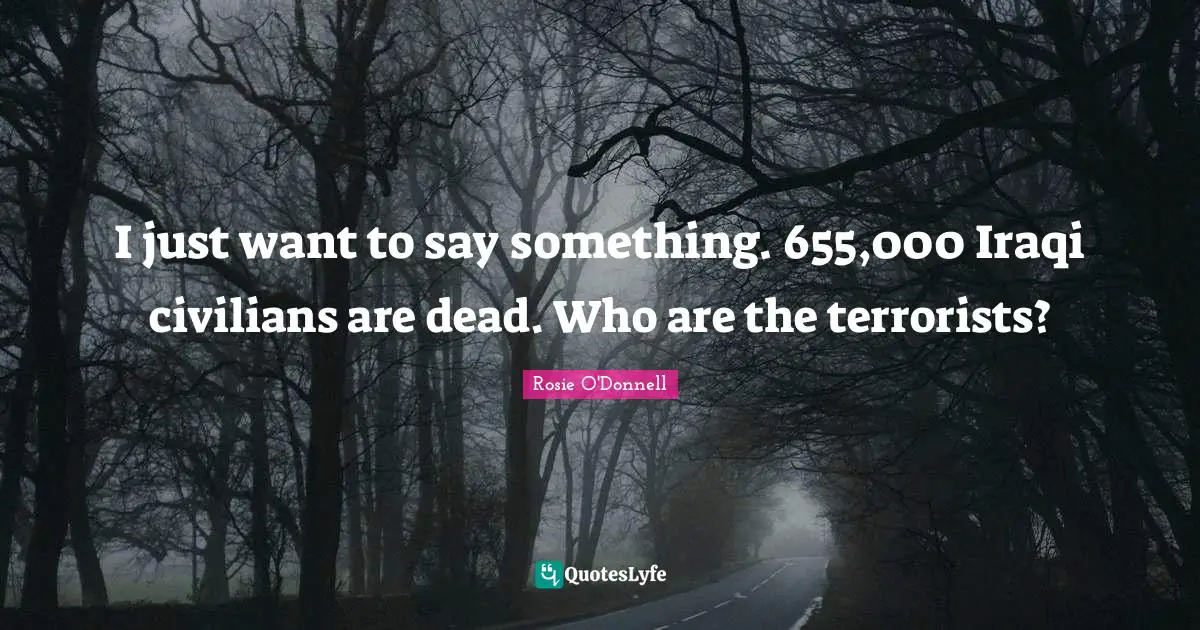 Rosie O'Donnell Quotes: "I just want to say something. 655,000 Iraqi civilians are dead. Who are the terrorists?"