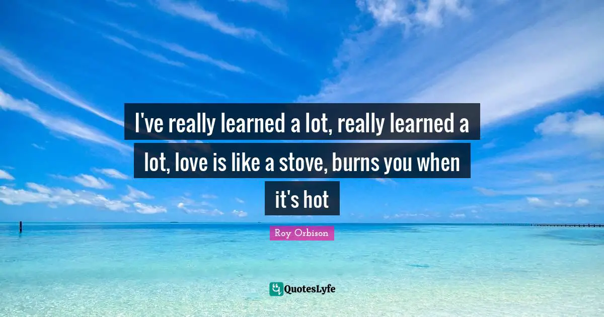 I've really learned a lot, really learned a lot, love is like a stove, burns you when it's hot