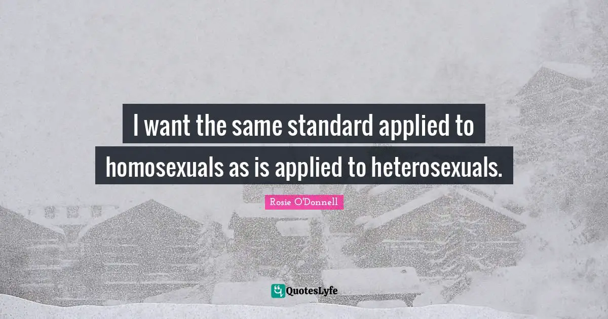 Rosie O'Donnell Quotes: "I want the same standard applied to homosexuals as is applied to heterosexuals."