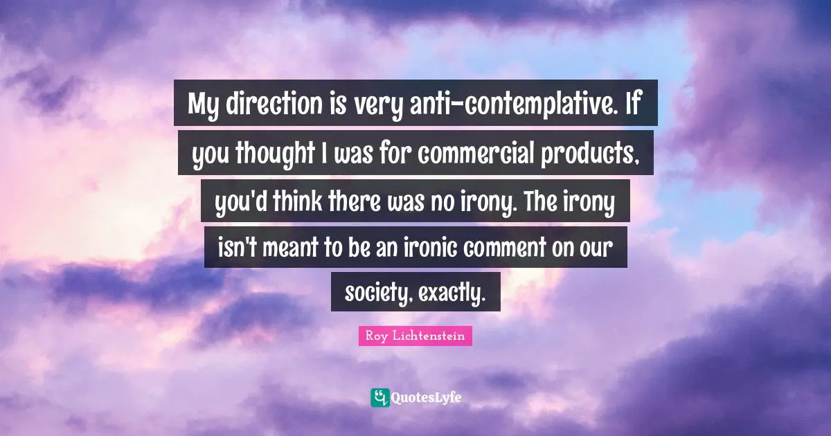 My direction is very anti-contemplative. If you thought I was for commercial products, you'd think there was no irony. The irony isn't meant to be an ironic comment on our society, exactly.