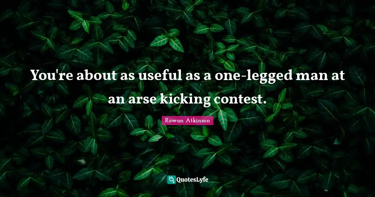 Rowan Atkinson Quotes: "You're about as useful as a one-legged man at an arse kicking contest."