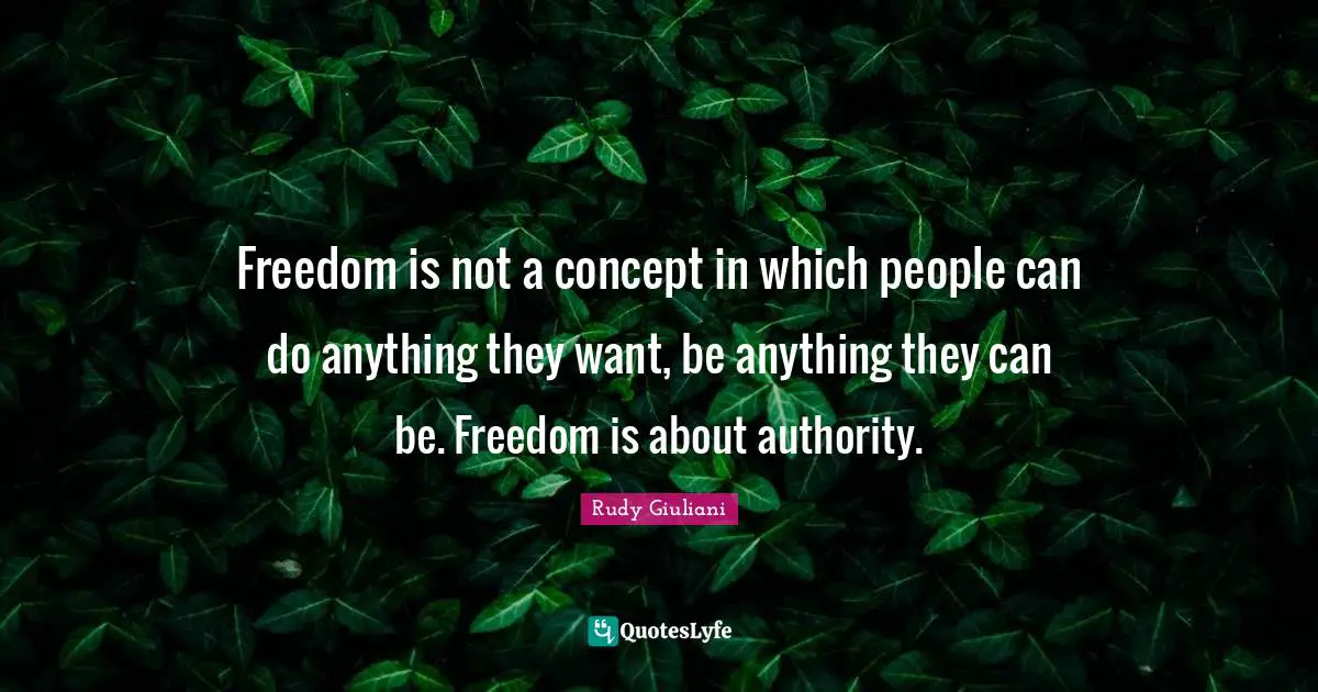 Freedom is not a concept in which people can do anything they want, be anything they can be. Freedom is about authority.