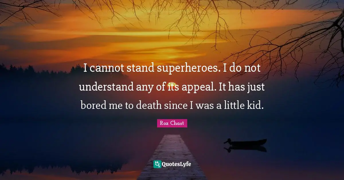 I cannot stand superheroes. I do not understand any of its appeal. It has just bored me to death since I was a little kid.