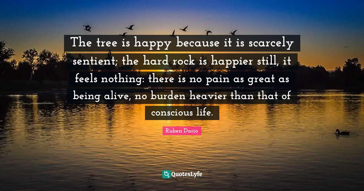 Burden Quotes: "The tree is happy because it is scarcely sentient; the hard rock is happier still, it feels nothing: there is no pain as great as being alive, no burden heavier than that of conscious life."