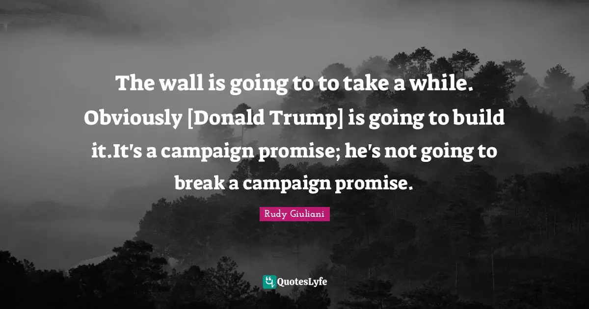 The wall is going to to take a while. Obviously [Donald Trump] is going to build it.It's a campaign promise; he's not going to break a campaign promise.