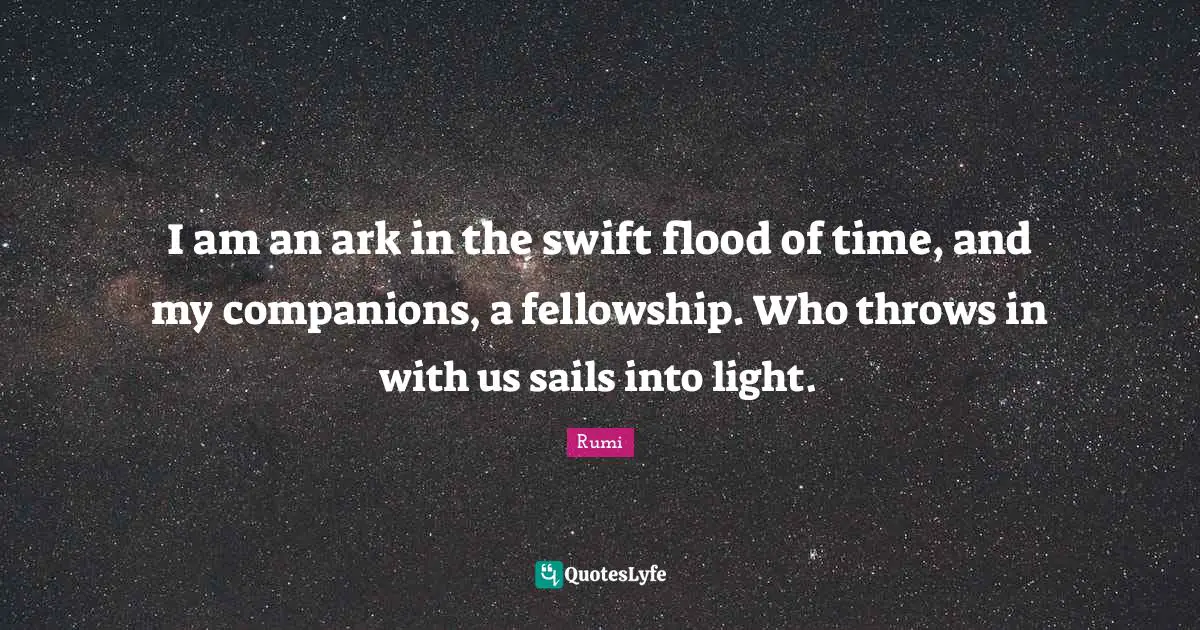 Ark Quotes: "I am an ark in the swift flood of time, and my companions, a fellowship. Who throws in with us sails into light."