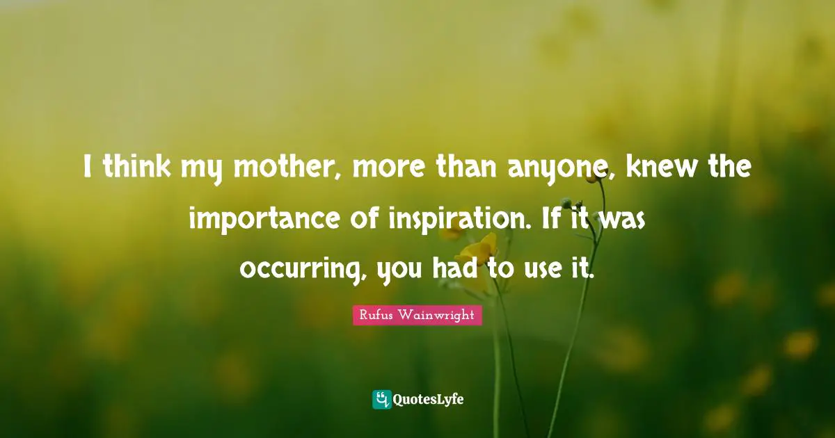 I think my mother, more than anyone, knew the importance of inspiration. If it was occurring, you had to use it.