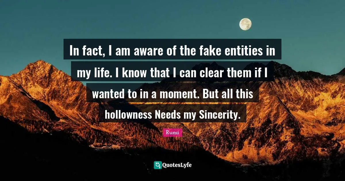 In fact, I am aware of the fake entities in my life. I know that I can clear them if I wanted to in a moment. But all this hollowness Needs my Sincerity.