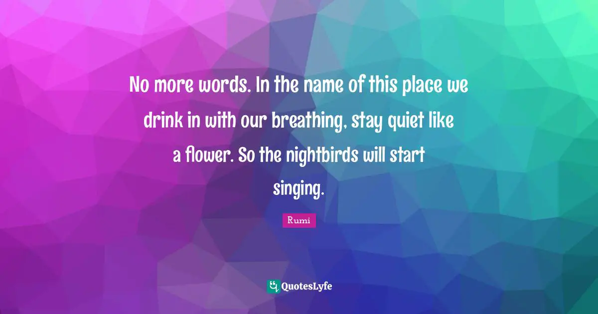 No more words. In the name of this place we drink in with our breathing, stay quiet like a flower. So the nightbirds will start singing.