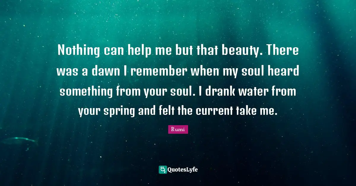 Nothing can help me but that beauty. There was a dawn I remember when my soul heard something from your soul. I drank water from your spring and felt the current take me.