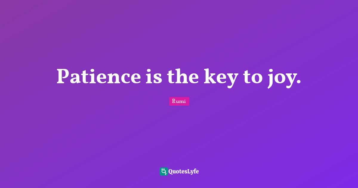 Patience is the key to joy.