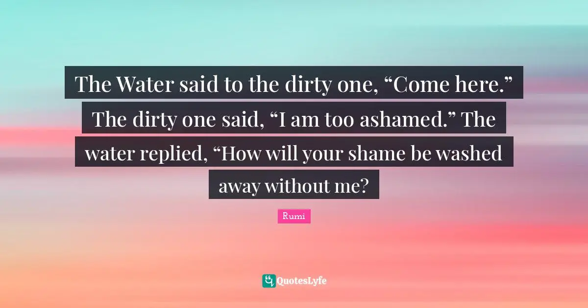 The Water said to the dirty one, “Come here.” The dirty one said, “I am too ashamed.” The water replied, “How will your shame be washed away without me?