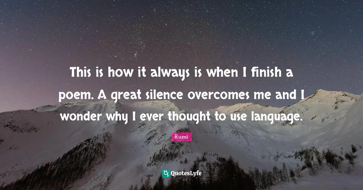 This is how it always is when I finish a poem. A great silence overcomes me and I wonder why I ever thought to use language.