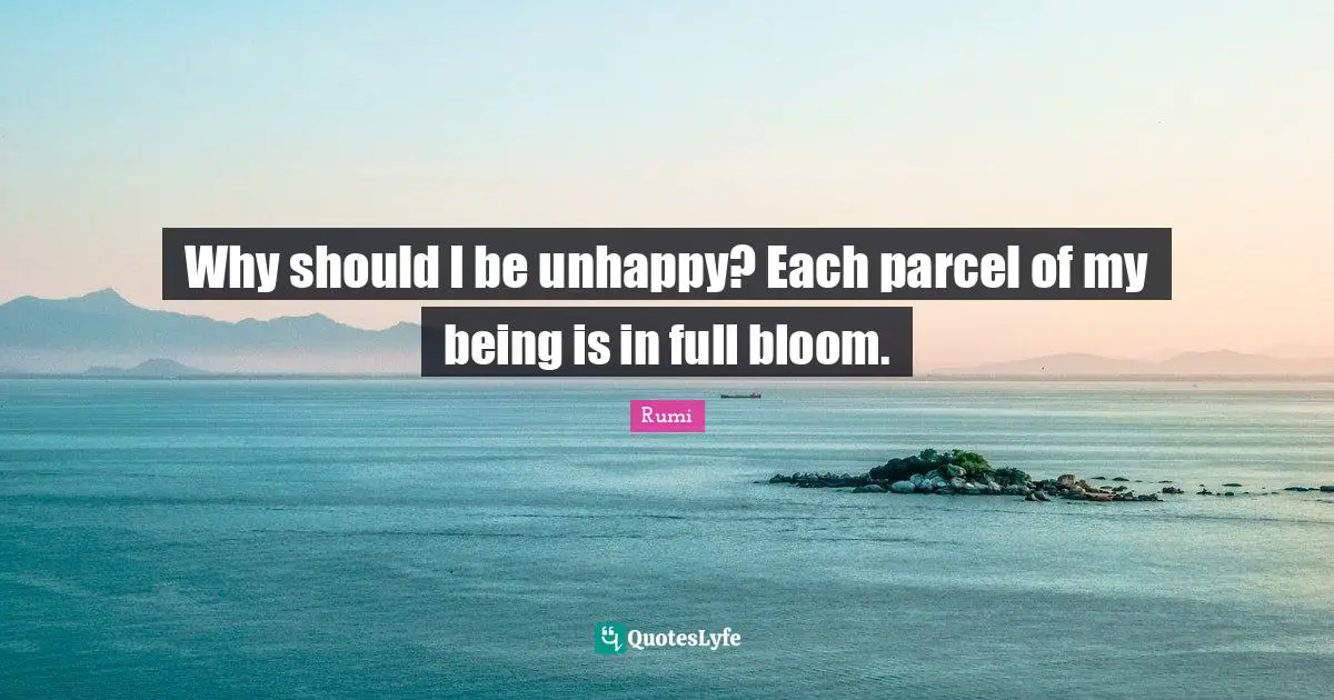 Why should I be unhappy? Each parcel of my being is in full bloom.