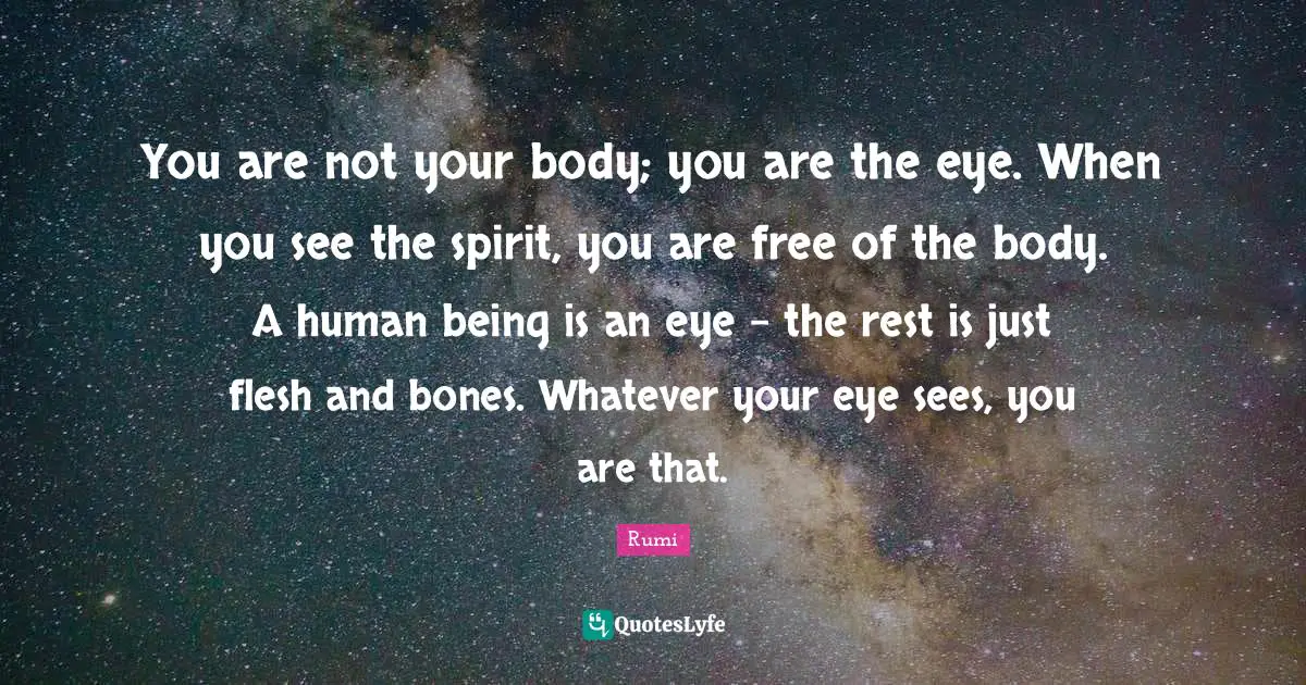 Your Body Quotes: "You are not your body; you are the eye. When you see the spirit, you are free of the body. A human being is an eye – the rest is just flesh and bones. Whatever your eye sees, you are that."