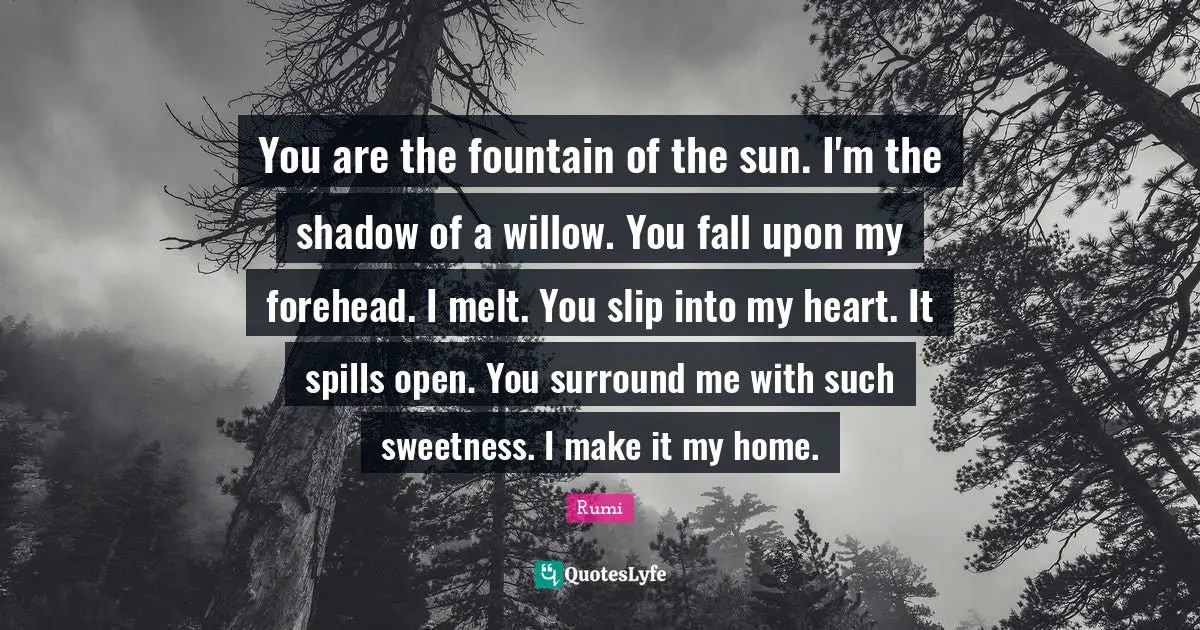 Fountain Quotes: "You are the fountain of the sun. I'm the shadow of a willow. You fall upon my forehead. I melt. You slip into my heart. It spills open. You surround me with such sweetness. I make it my home."