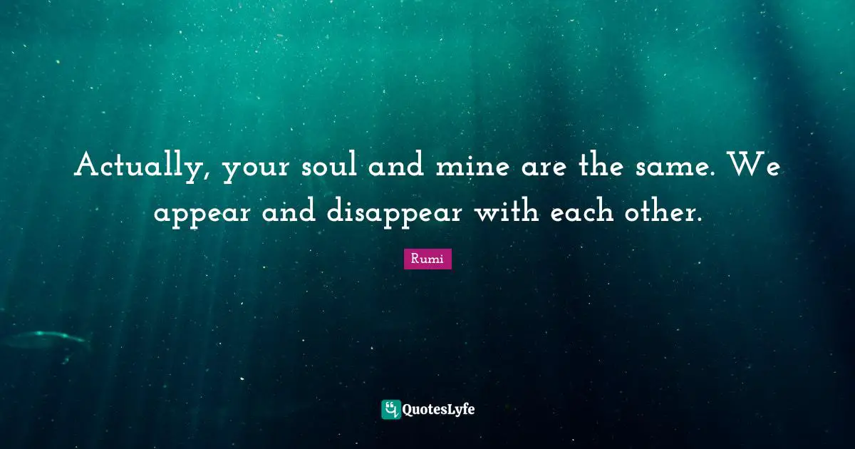 Actually, your soul and mine are the same. We appear and disappear with each other.