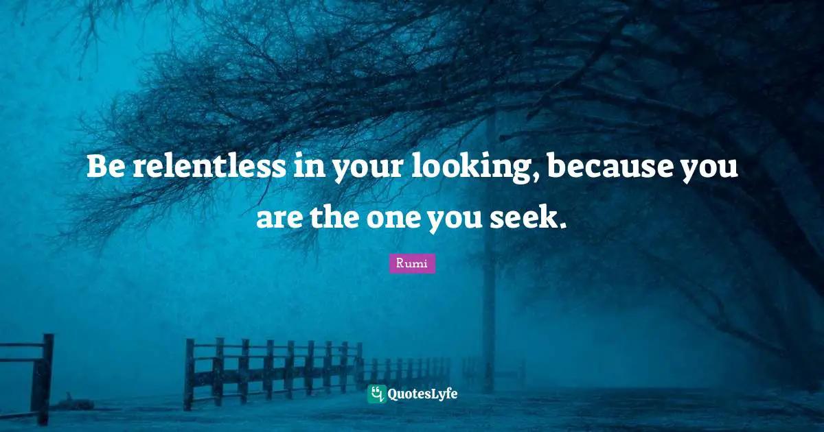 Be relentless in your looking, because you are the one you seek.