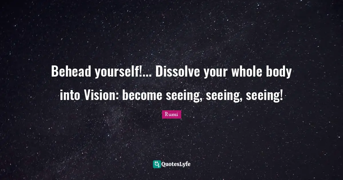 Behead yourself!... Dissolve your whole body into Vision: become seeing, seeing, seeing!