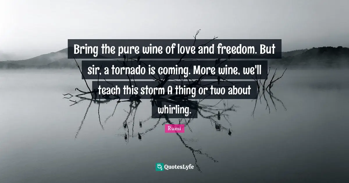 Bring the pure wine of love and freedom. But sir, a tornado is coming. More wine, we'll teach this storm A thing or two about whirling.