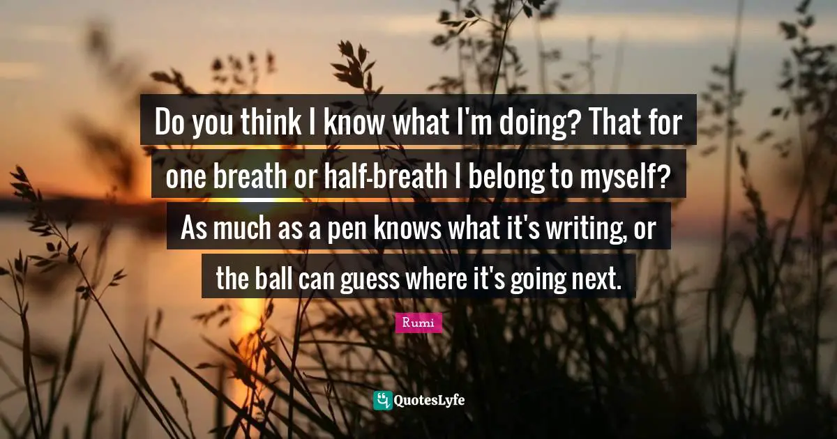 Do you think I know what I'm doing? That for one breath or half-breath I belong to myself? As much as a pen knows what it's writing, or the ball can guess where it's going next.