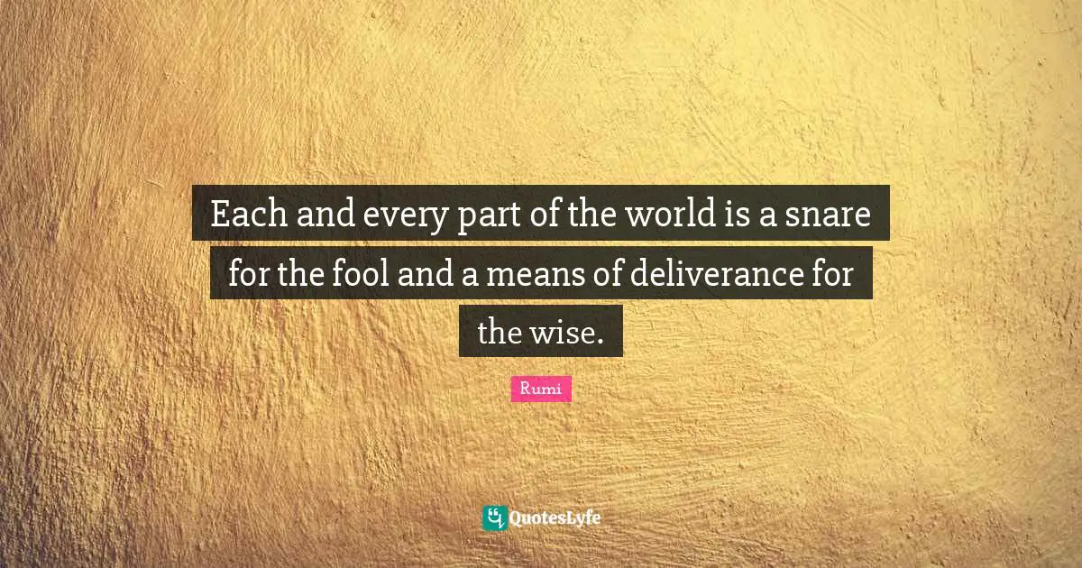 Each and every part of the world is a snare for the fool and a means of deliverance for the wise.