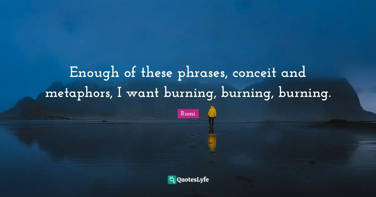 Conceit Quotes: "Enough of these phrases, conceit and metaphors, I want burning, burning, burning."