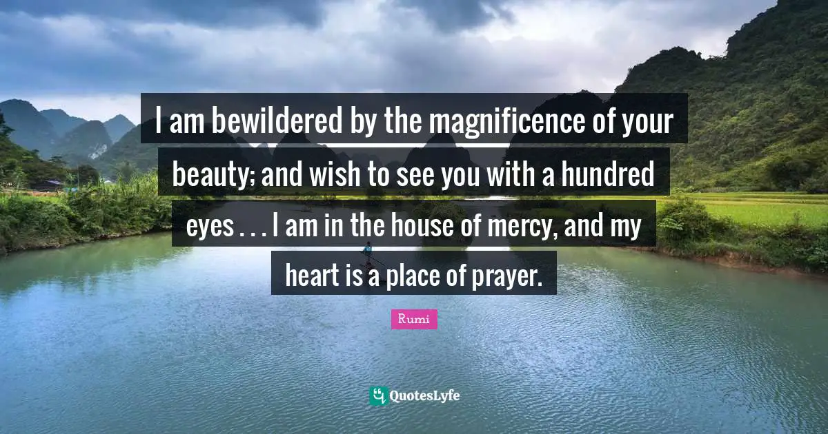 I am bewildered by the magnificence of your beauty; and wish to see you with a hundred eyes . . . I am in the house of mercy, and my heart is a place of prayer.