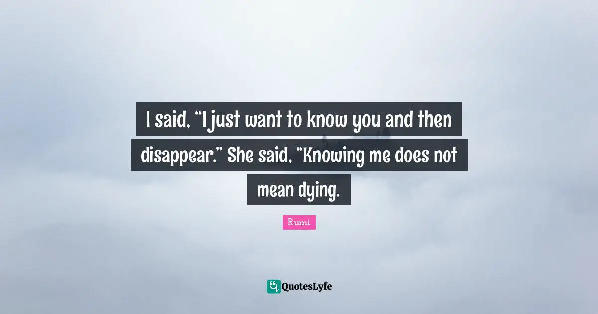 I said, “I just want to know you and then disappear.” She said, “Knowing me does not mean dying.