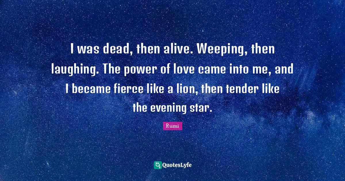 Fierce Quotes: "I was dead, then alive. Weeping, then laughing. The power of love came into me, and I became fierce like a lion, then tender like the evening star."