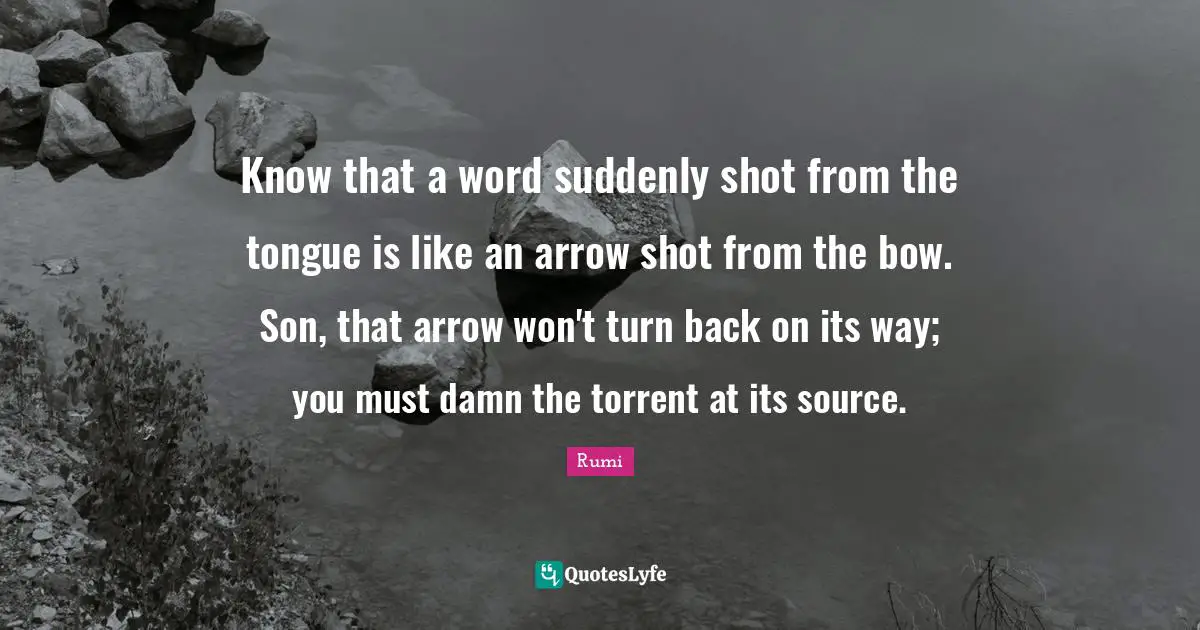 Know that a word suddenly shot from the tongue is like an arrow shot from the bow. Son, that arrow won't turn back on its way; you must damn the torrent at its source.