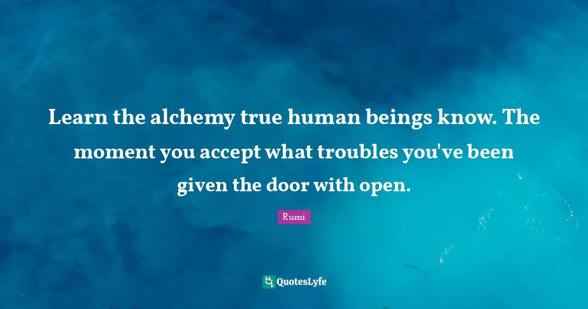 Learn the alchemy true human beings know. The moment you accept what troubles you've been given the door with open.