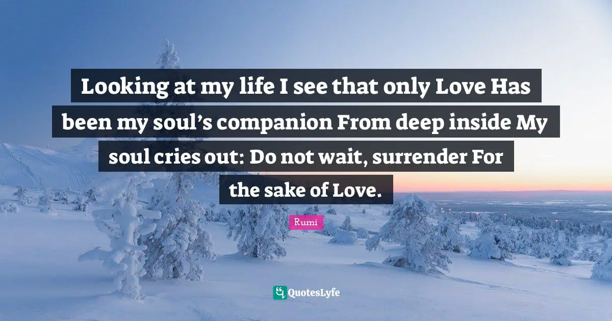 Looking at my life I see that only Love Has been my soul’s companion From deep inside My soul cries out: Do not wait, surrender For the sake of Love.