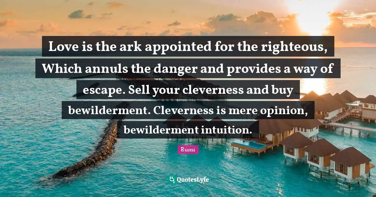 Ark Quotes: "Love is the ark appointed for the righteous, Which annuls the danger and provides a way of escape. Sell your cleverness and buy bewilderment. Cleverness is mere opinion, bewilderment intuition."