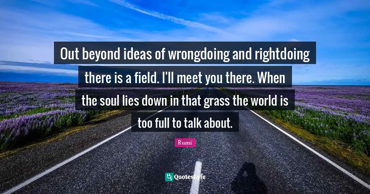 Out beyond ideas of wrongdoing and rightdoing there is a field. I'll meet you there. When the soul lies down in that grass the world is too full to talk about.