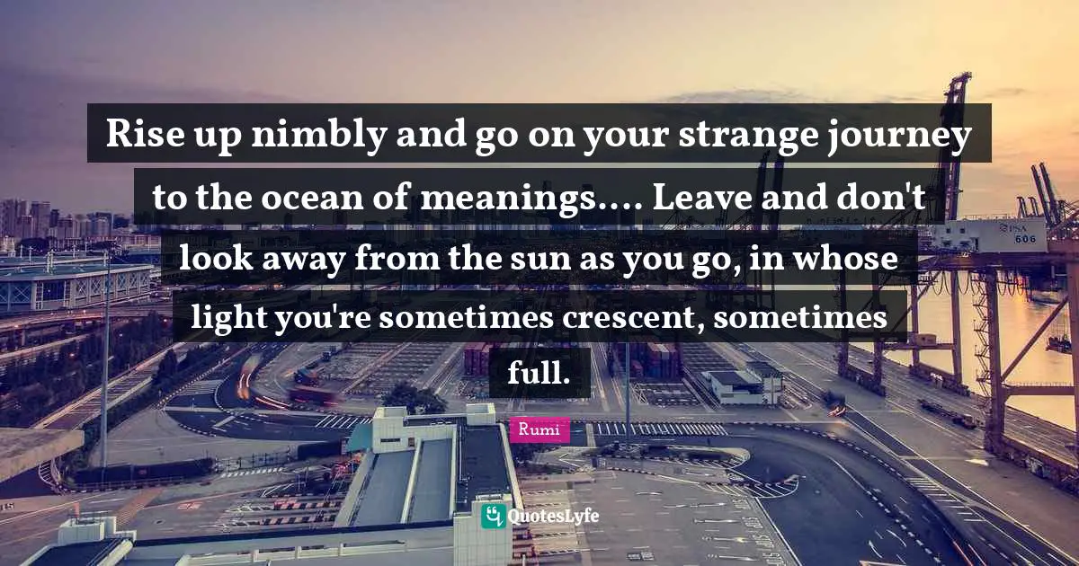 Rise up nimbly and go on your strange journey to the ocean of meanings.... Leave and don't look away from the sun as you go, in whose light you're sometimes crescent, sometimes full.